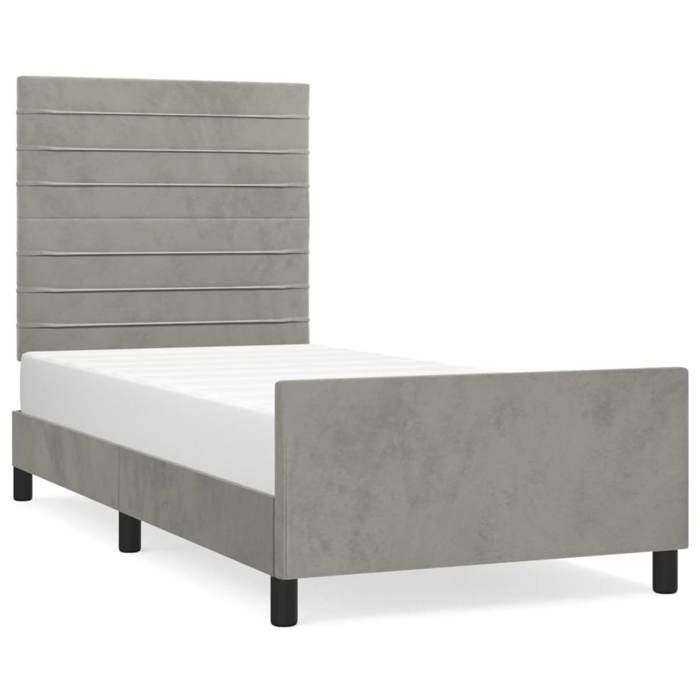 3125794 vidaXL Cadre de lit avec tête de lit Gris clair 90x200 cm Velours