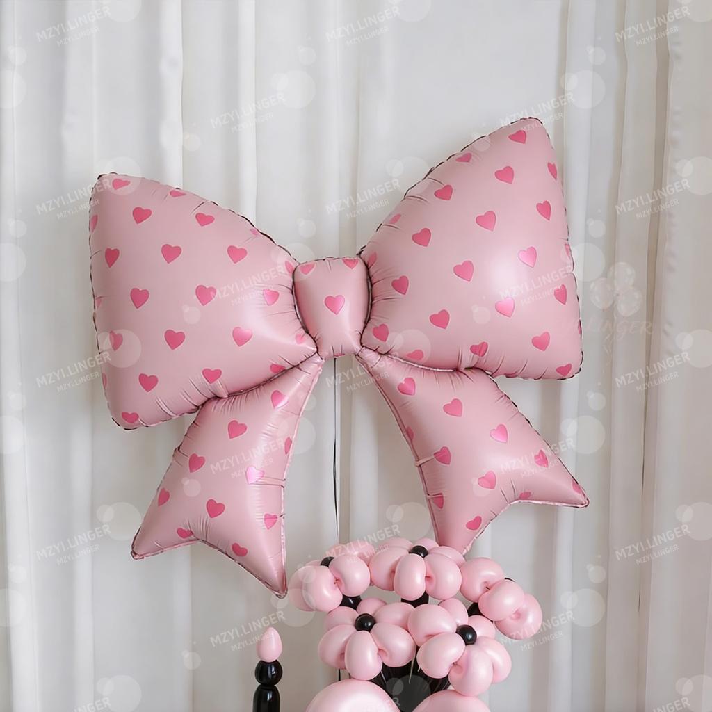 Love Print Bow Aluminum Film Balloon Pink Red Bow Balloon for Birthday Party Wedding Season Mother's Day Decoration Photo Props
