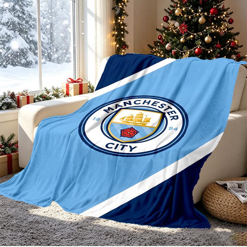 Manchester City FC Pattern Blanket for Home Decoration, Bed, Sofa, Car Travel, Camping, Suitable for All Seasons, Birthday Christmas Gift