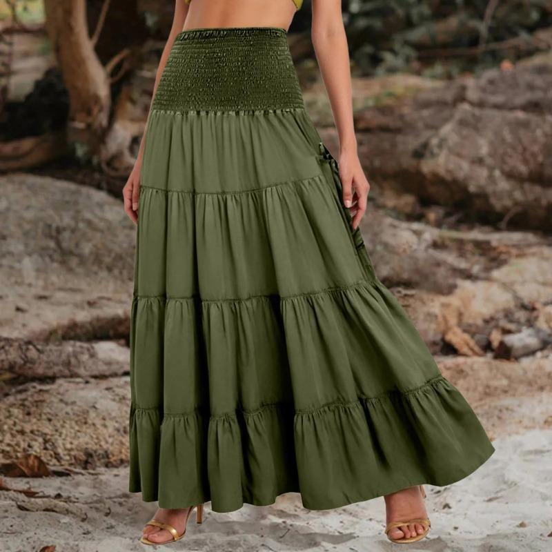 Tiered A Line Skirt Women Forest Fairy Pockets Patchwork Long Dress Elastic Waist Vintage Hippie Gypsy Maxi Skirt