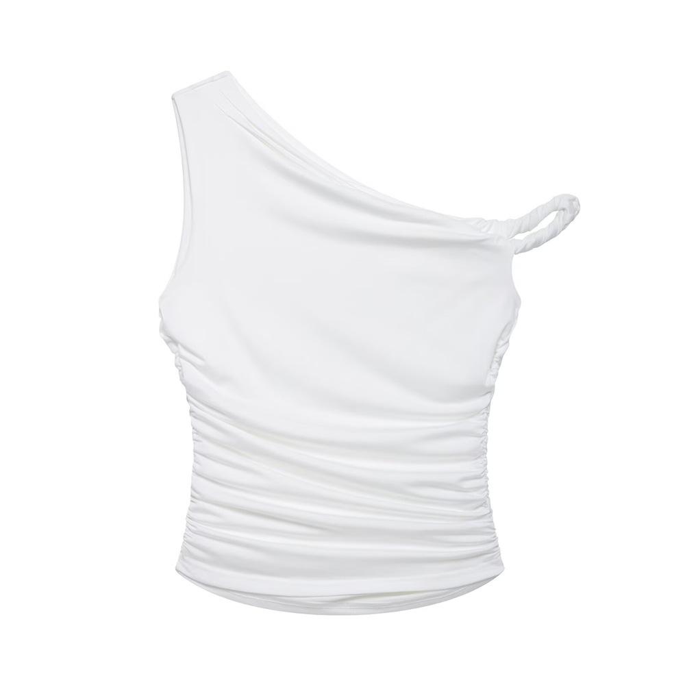 

Spring 2025 Asymmetrical One-Shoulder Pleated Slim-Fit Women s Top Small