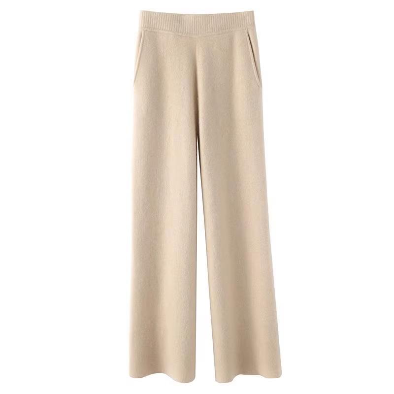 Women's Ordos City Wool Knit Wide-Leg Cashmere Pants with Pockets
