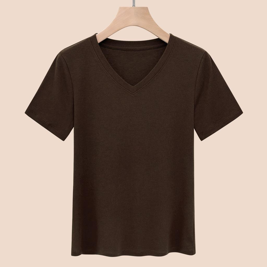 Damen Sommer Einfarbig V-Ausschnitt Unterteil Kurzarm-Top