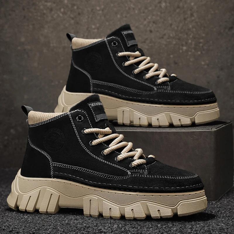 Motorcycle Boots Man Ankle Boots Male Sneakers Loafers Shoes Men Men's Sneakers Thick Bottom Non-Slip Fashion Sports and Leisure