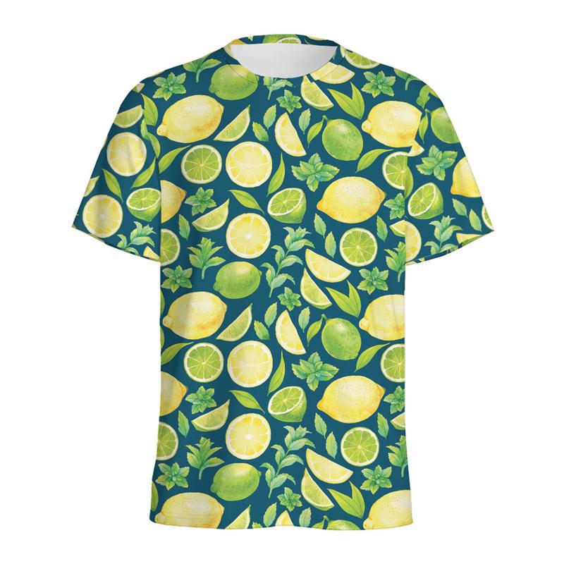 Summer Round Neck Fruit Lemon Pattern 3D Print Top Fashionable Casual Short Sleeved Men's and  Women's Unisex T-shirts