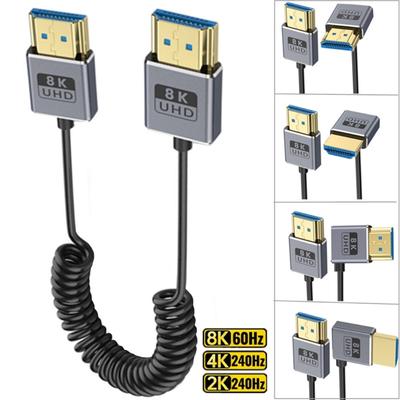 Thin Coiled 8K60hz 2.1 Video Cable 48Gbps with Spring Designing Cord Enhances Flexibility and Durability 70CM 27.56in