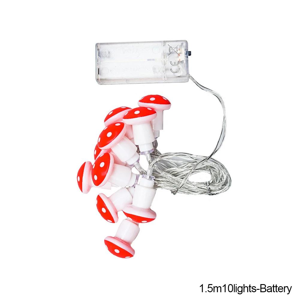 LED Garland String Lights USB Battery Powered Warm White Waterproof Mushroom Fairy Lights For Holiday Christmas Party Decoration