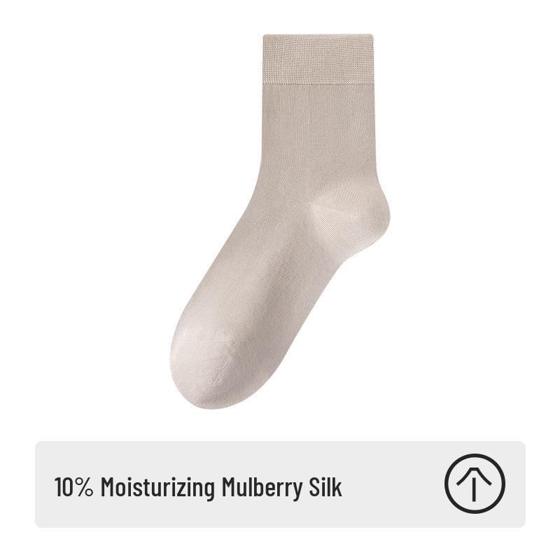 Women's Mid-Calf Mulberry Silk Maternity Socks - Antibacterial, Deodorant, Solid Color, Four Seasons Style