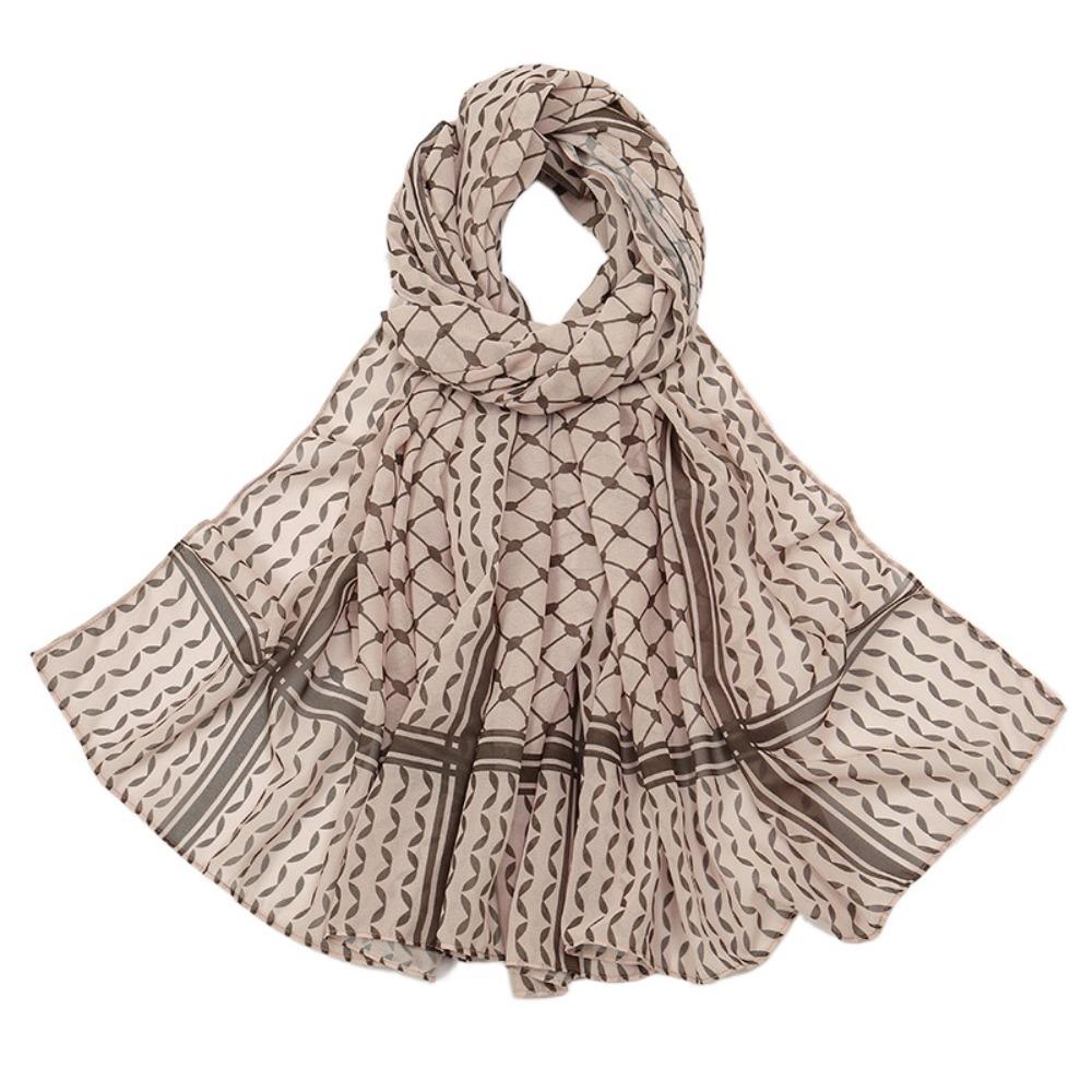 Long Chiffon Hijab Scarf Plaid Print Islamic Headscarf Fashion Keffiyel Headscarf  Party