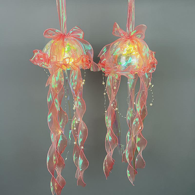 Color DIY Jellyfish Lamp Lantern Mermaid Parti Jellyfish Light Lantern Girls Happy Under The Sea Theme Birthday Party Decor