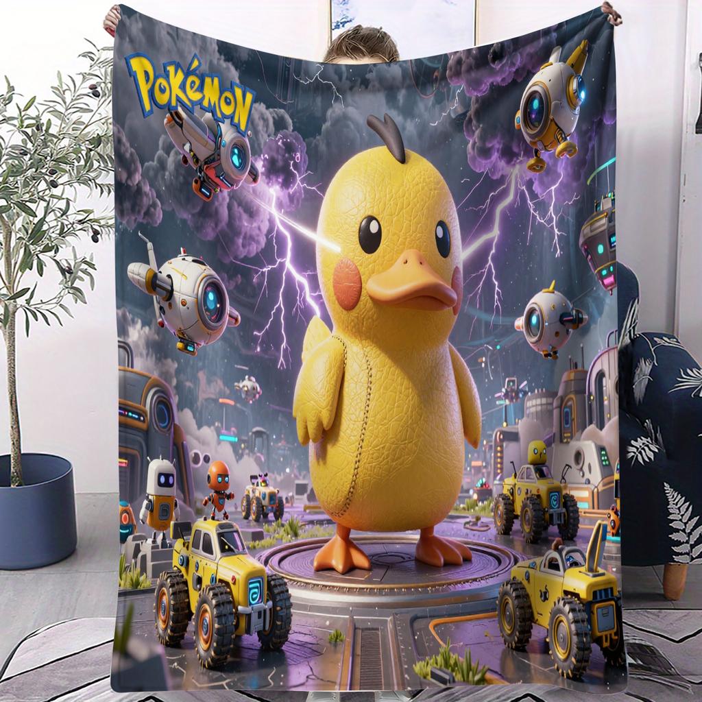 Pokemon AshPikachu Gathering Cyberpunk Theme Printed Flannel Blanket for Adult Soft Cozy Fluffy Sofa Bed Travel Camp Office