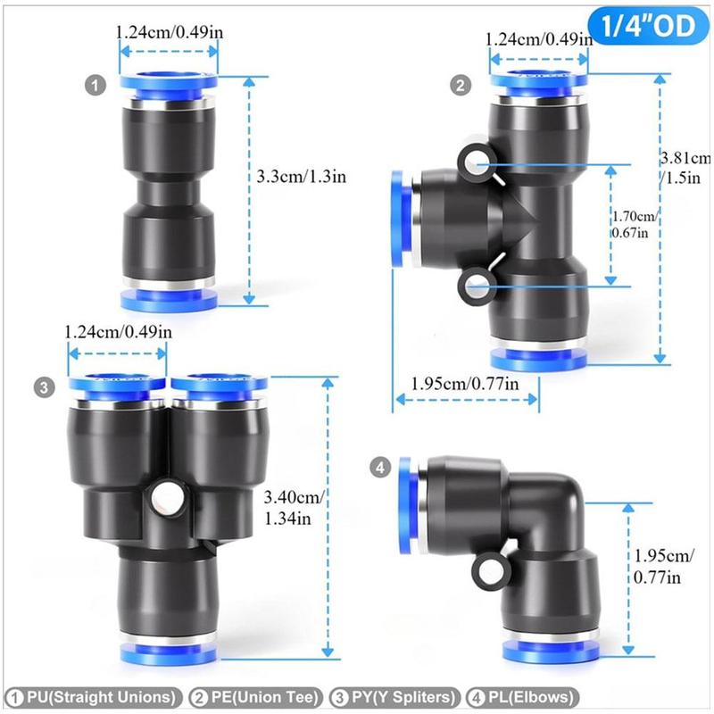 40Pcs/60pcs 1Box 1/4" OD PU/PY/PE/PL Kit Pneumatic Air Fittings Hose Connector Quick Release Connector