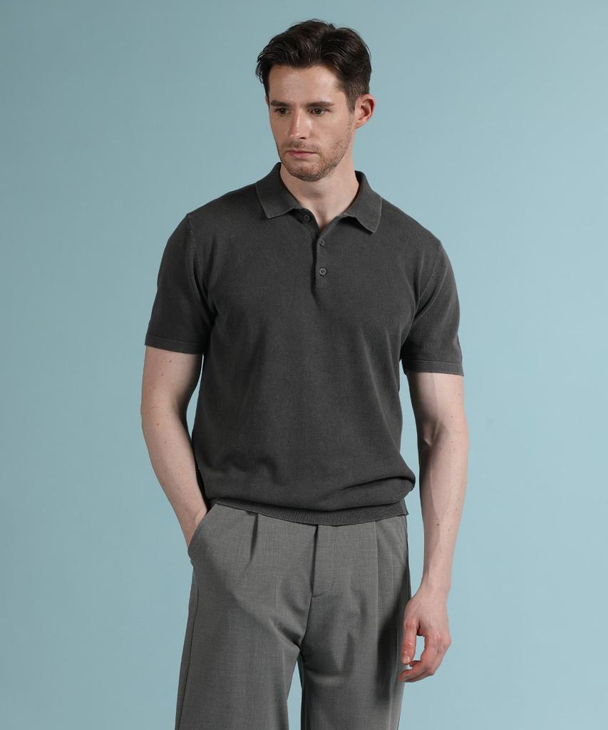 PANICALE Charcoal Garment-Dyed Polo Knit