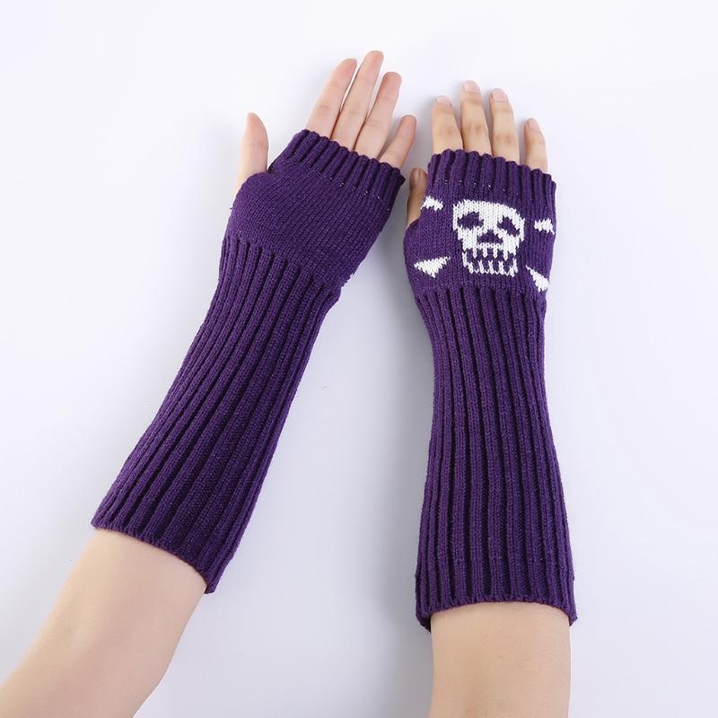 Winter Warme Fäustlinge Strick Fingerlose Armstulpen Warme Fahr-Armstulpen Totenkopf Dehnbar Weiche Handschuhe Halloween Kostüm