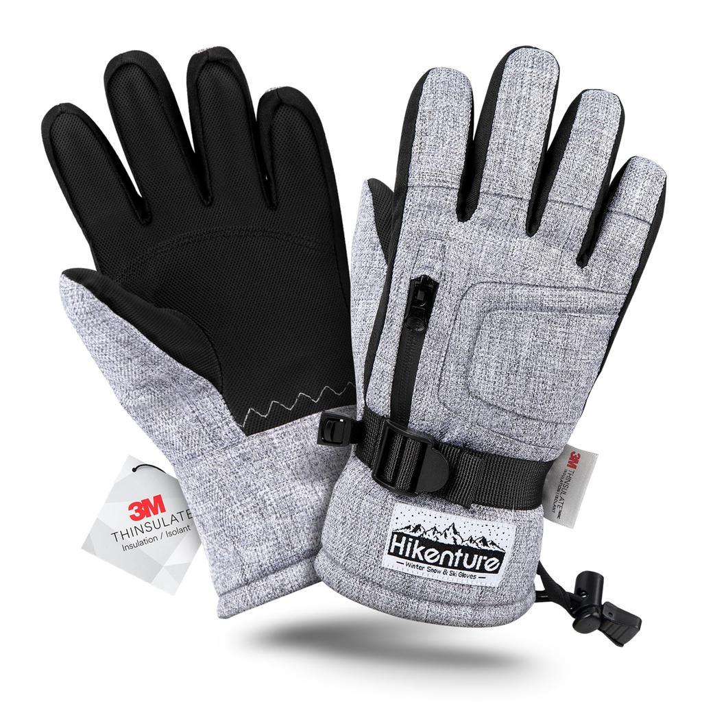 Hikenture Ski Gloves Thinsulate Double Waterproof Fleece Lining Snow Gloves for Kids and and Adjustable Perfect for Outdoor Winter and Kids' [3M