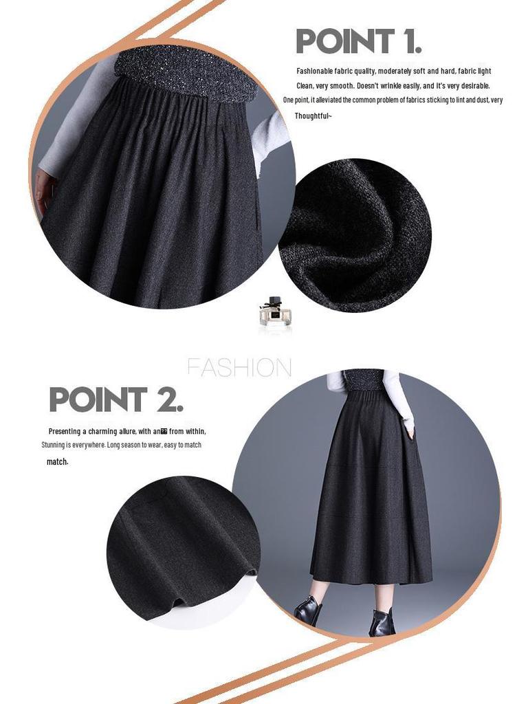 Women's Woolen A-line High Waist Midi Skirt: Thick, Fashionable Autumn/Winter Style