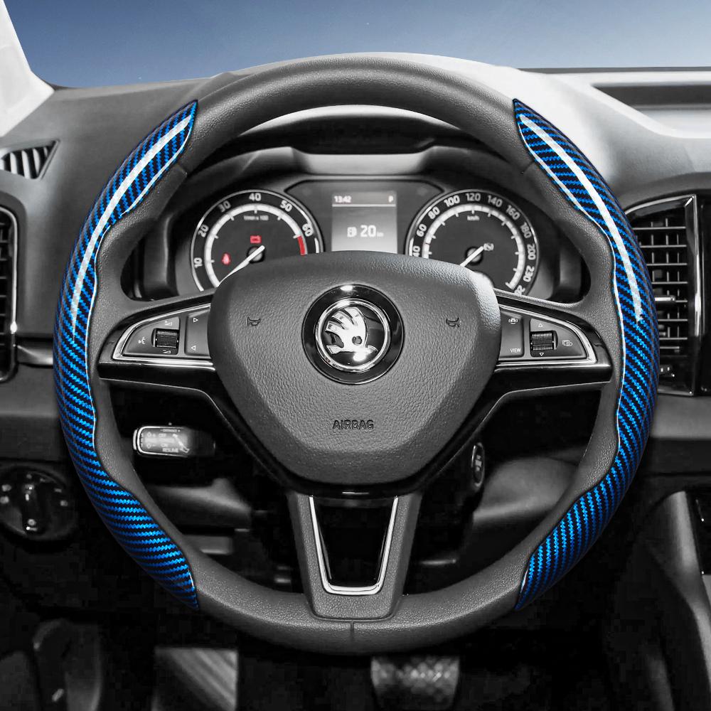 Suitable for Skoda Carbon Fiber Texture Steering Wheel Cover with Segmented Quick-Release Design, Durable, for Octavia Kamiq Fabia Kodiaq Karoq Enyaq