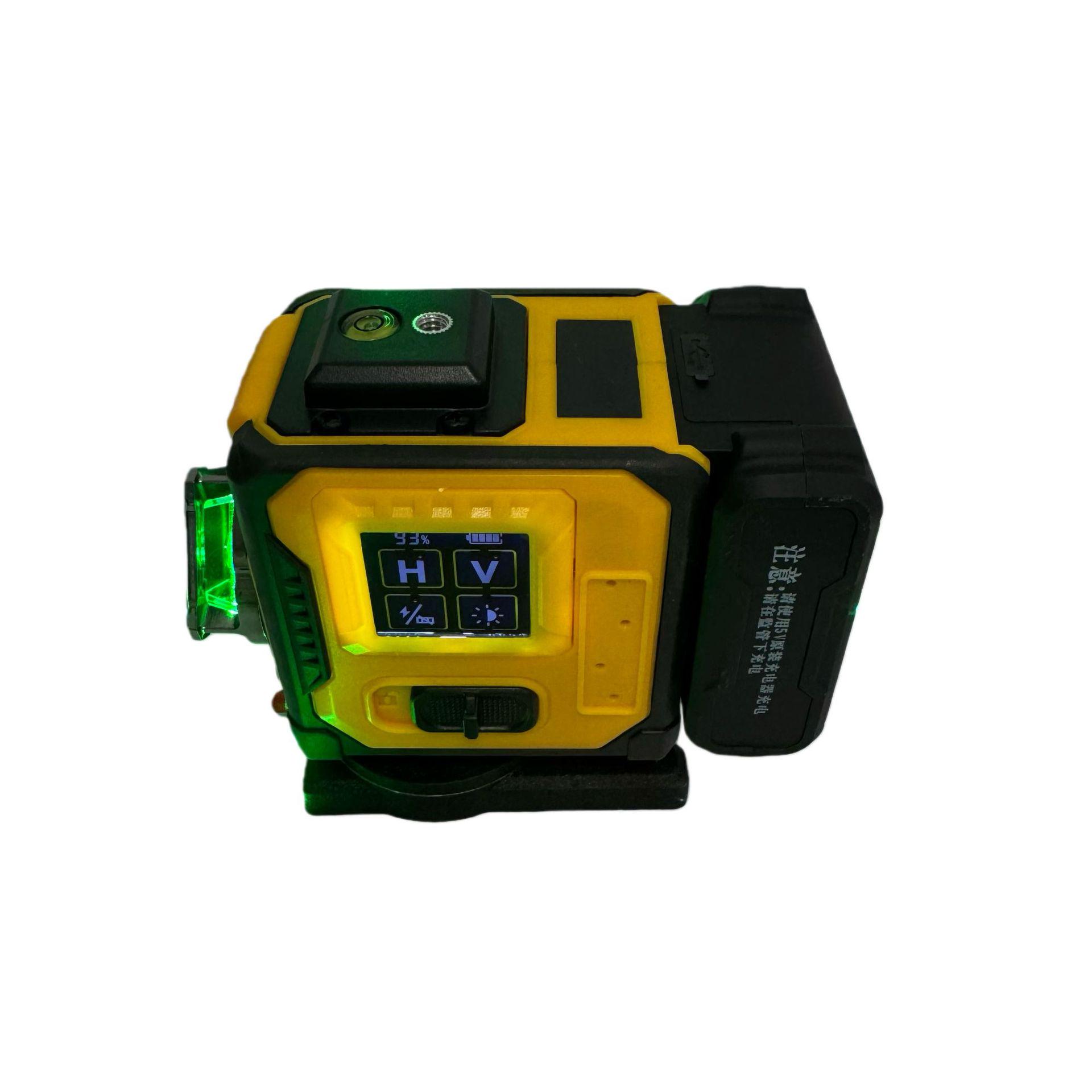 Green Light Laser Level with 12/16 Lines, Rubber-Coated & Drop-Resistant for Decoration and Processing