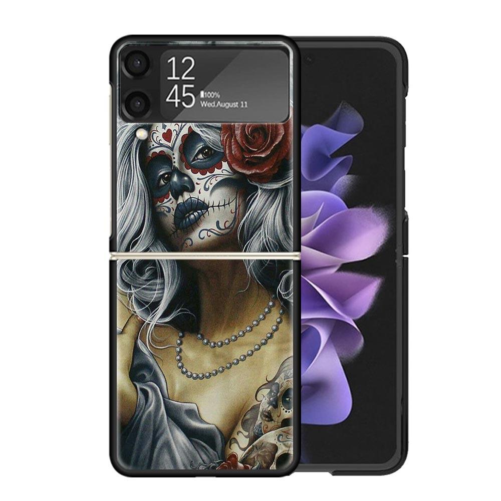 Catrina Mooie Roos Meisje Schedel Hoesjes Voor Samsung Galaxy Z Flip 4 5 6 7 3 Z Flip7 Flip6 Flip4 Flip5 Flip3 5G Hard Schokbestendig F