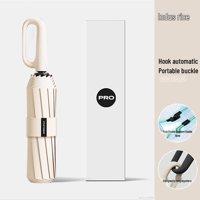 72-Rib Automatic Ring Buckle Umbrella: Portable, Reinforced, Dual-Use for Sun & Rain, Folding Hook Design for Men & Women