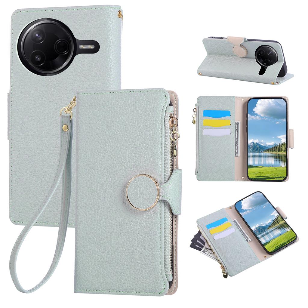 For Xiaomi Poco F7 Ultra 5G/Redmi K80 Pro 5G Case Zipper Wallet Leather Phone Cover with Wrist Strap