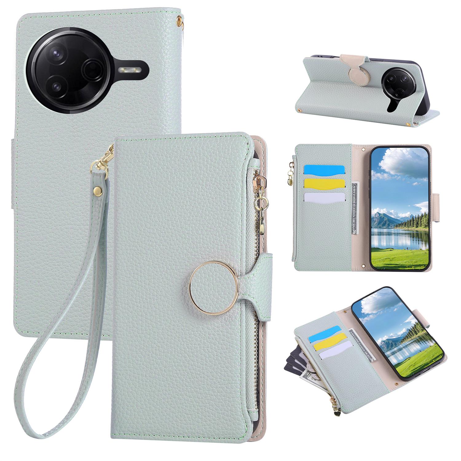 

For Xiaomi Poco F7 Ultra 5G/Redmi K80 Pro 5G Case Zipper Wallet Leather Phone Cover with Wrist Strap Cyan