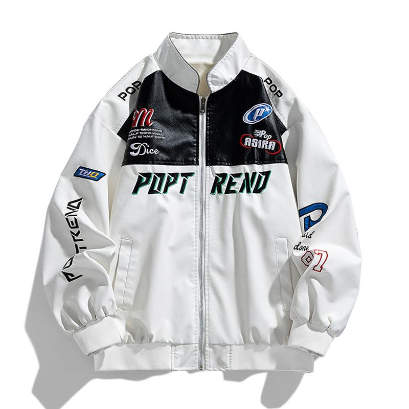 New American PU Motorcycle Printed Leather Jacket Men's Spring and Autumn Pilot Men's Jacket Letters