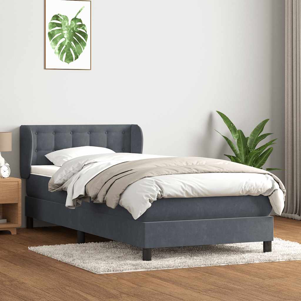 Box Spring Bed with Mattress Dark Gray 80 x 220 cm Velvet