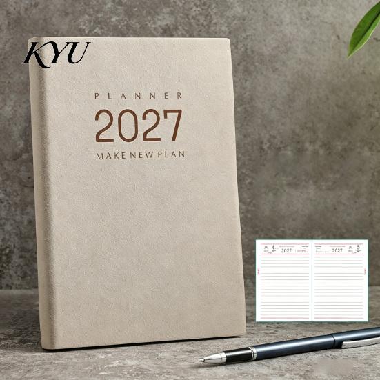Organizzatore Programma Annuale Completo 2027 Agenda Giornaliera Mensile, Copertina con Texture Pelle di Pecora Vintage, Quaderno Taccuino con Carta Spessa per Ufficio