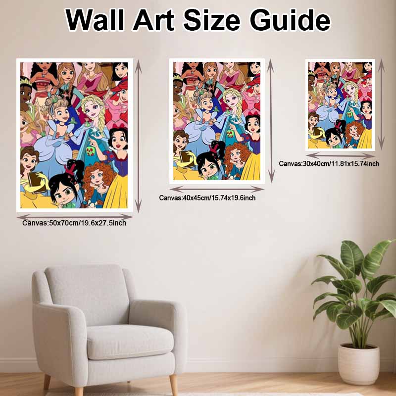 Disney Diamond Painting Kit, 5D Princess Characters Wall Decor Art Gift for Living Room, Bedroom, Study Room Etc.