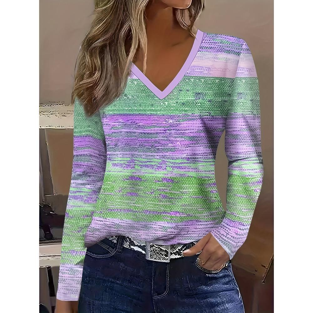 Women's Casual Long Sleeved V-neck T-shirt for Spring and Autumn Seasons