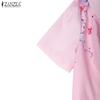 ZANZEA Women Summer Doll Collar Casual Short Sleeve Print Dress