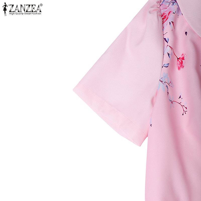 ZANZEA Women Summer Doll Collar Casual Short Sleeve Print Dress