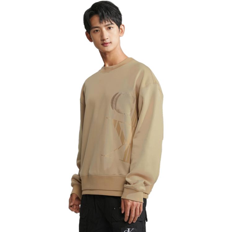 Calvin Klein Letter Print Reversible Knit Loose Sweatshirt Men tops Light-Coffee J322661