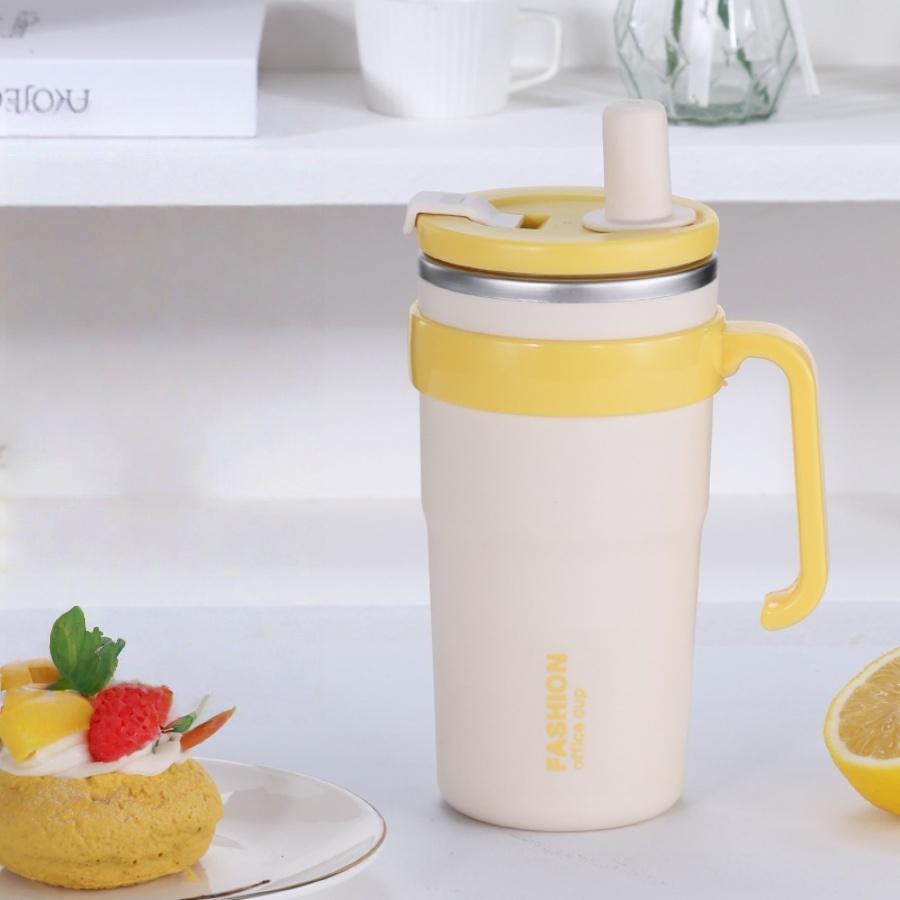 

Чашка для мороженого из нержавеющей стали SUS304, бутылка для воды большой емкости, ручка с соломинкой, бутылка с герметичной крышкой, уличная чашка для воды 601-700ml