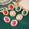 Exaggerate Retro Gold Color Liquid Metal Oval Multiple Colors Stud Earrings for Women Personality Medieval Jewelry Accessories