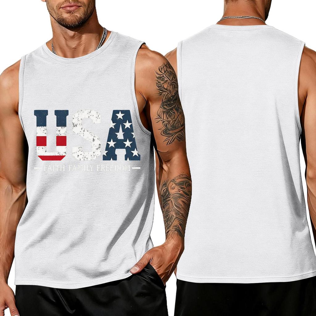 T-shirt sans manches imprimé drapeau du Jour de l'Indépendance, Débardeur décontracté ample pour hommes, pour l'été au quotidien