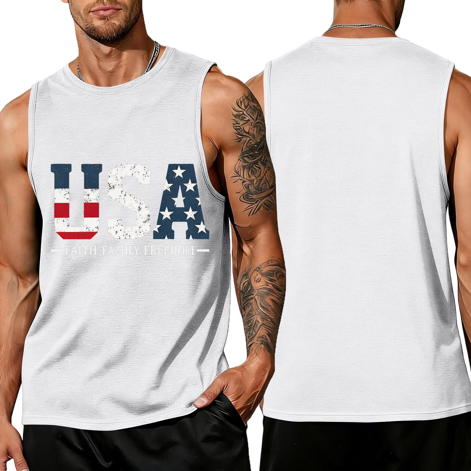 

Independence Day Flag Printed Sleeveless Shirt, Men s Loose Casual Daily Summer Tank Top XXXL білий