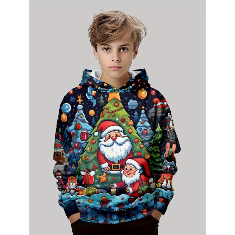 Kinderkleidung Jungen Hoodies Langarm 3D Weihnachtsprint Kinder Frühling Herbst Kleidung Stilvolle Party-Atmosphäre Mädchenkleidung Oberteile