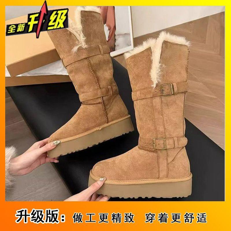 Fashion versatile belt buckle warm medium tube Martin boots winter 2025 new thick-soled velvet thickened snow boots women