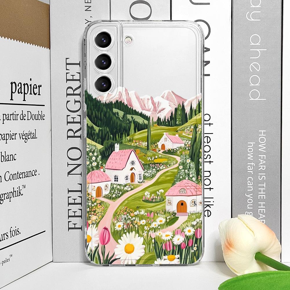 Pink House Holiday Home Grange Scenery Phone Case for Realme 12 10 11 9 Pro Plus 8i 9 PRO C75 C64 C31 C30 C53 C35 5G Soft Cover