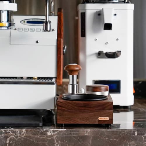 watchget Knock Box, Espresso Knock Box, Knock Box Tamper and Distributor Stand, 3-in-1 Storage, Fits 51/53/54/58mm, Walnut Coffee Grounds Bucket with