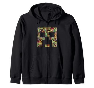 Minecraft Creeper Big Face Collage Zip Hoodie