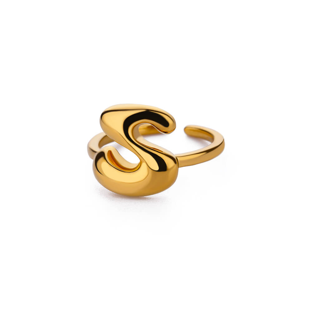 Chunky Initial Letter Rings for Women Gold Color Stainless Steel Ring Vintage Alphabet Jewelry Finger Accessories anillos mujer