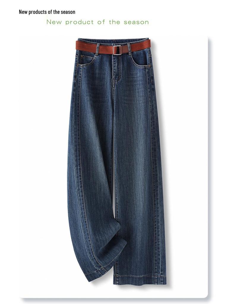 Women's 2025 New Spring High-Waist Dark Blue Retro Straight-Leg Jeans