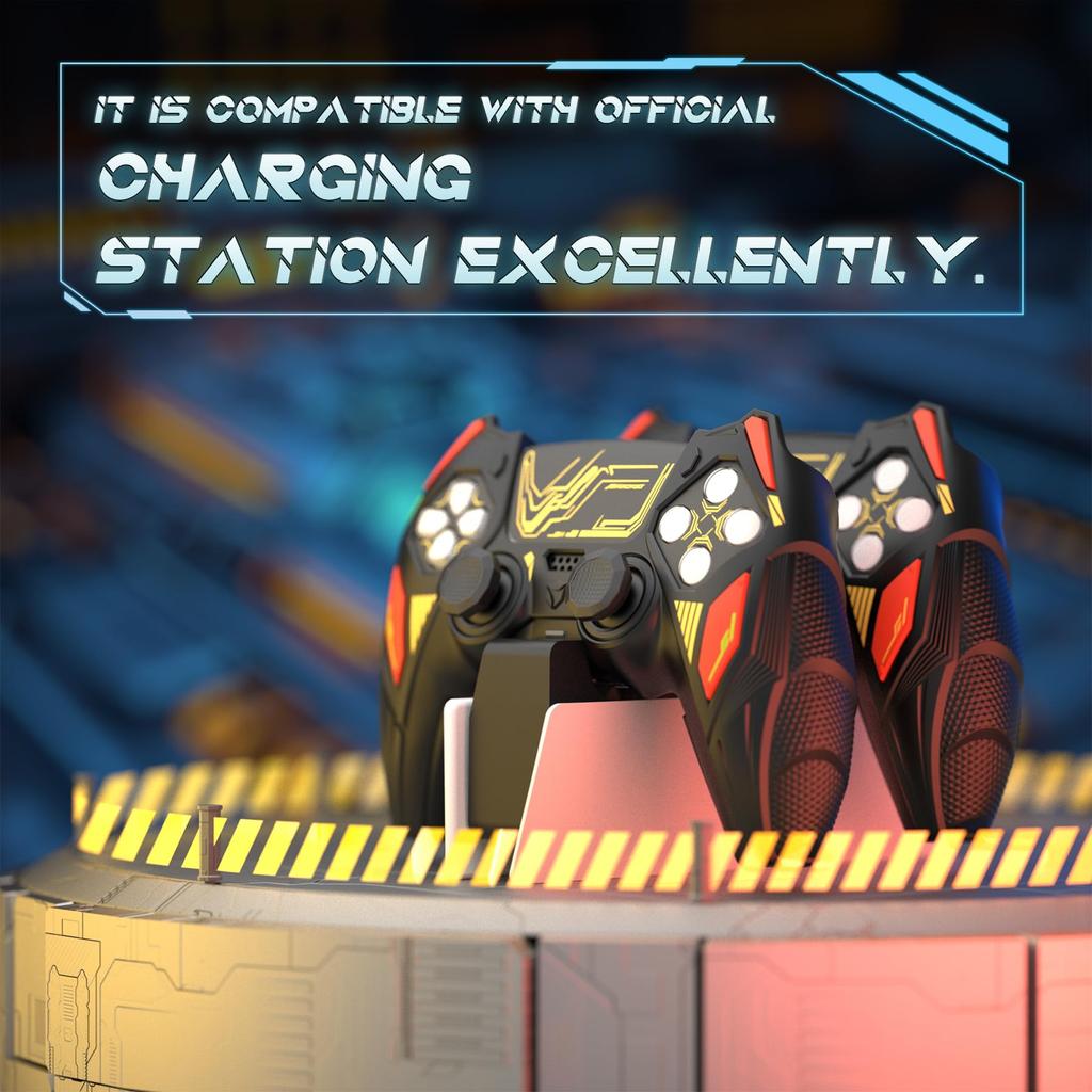 PlayVital PS5 Controller Silicone Mecha Rhino Shockproof Protective Easy Includes Thumb Grips and Compatible with Charging Black Red Cover, Series,