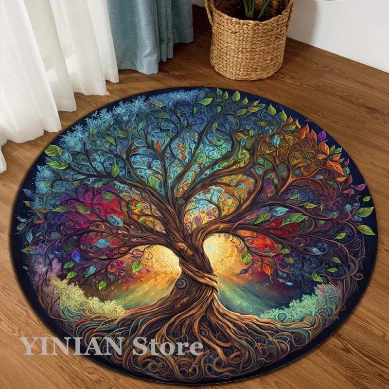 3D Viking Yggdrasil Tree of Life Area Rug Round Carpet Rugs for Living Room Bedroom Sofa Decoration Kids Play Non-slip Floor Mat