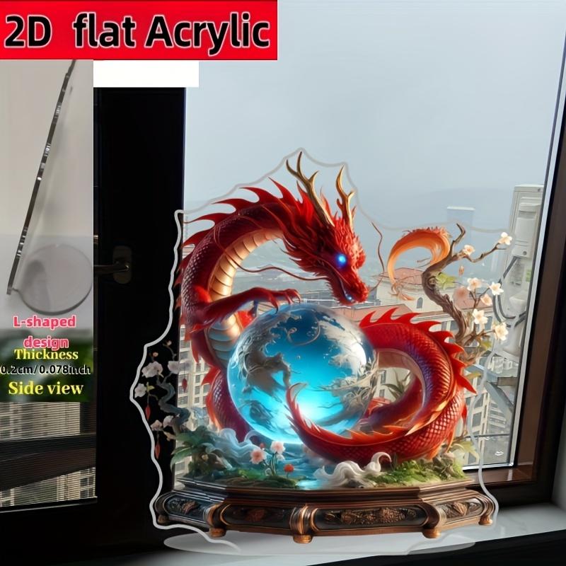 2D Flat Fire Dragon Holding A Ball Acrylic Desktop Decoration, Suitable for Wall Decoration, Porch, Room, Villa, Accents Home, Hallway, or Workplace -