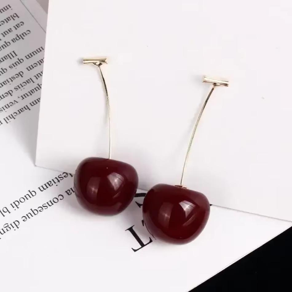 1 Pair of 925 Silver Needle High-end Earrings Cherry Fruit Cherry Earrings Personalized Cherry Pendant Long Earrings