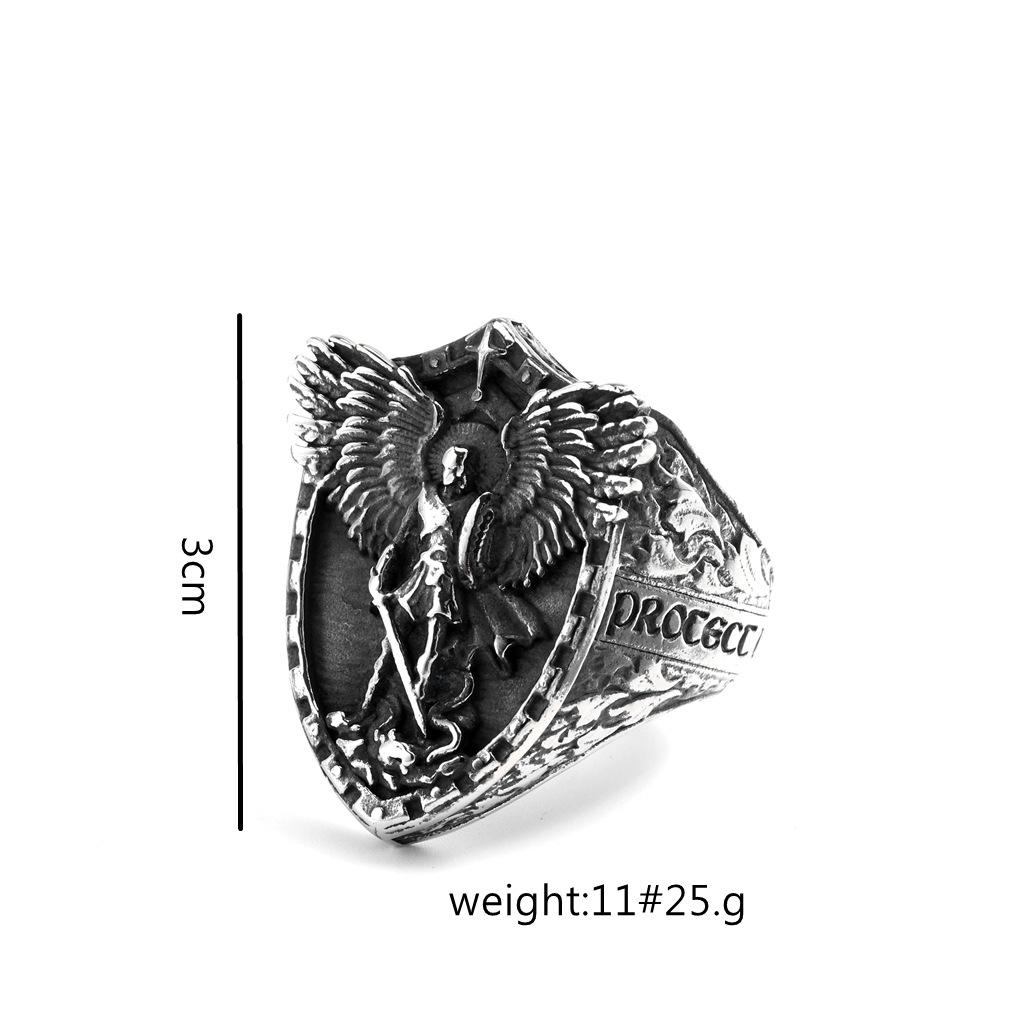 Vintage Stainless Steel Men's Ring Solid Punk St. Michael's Angel Dragon Slayer Ring